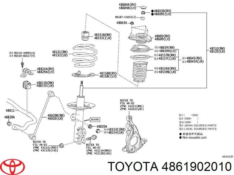 4861902010 Toyota Підшипник опори амортизатора