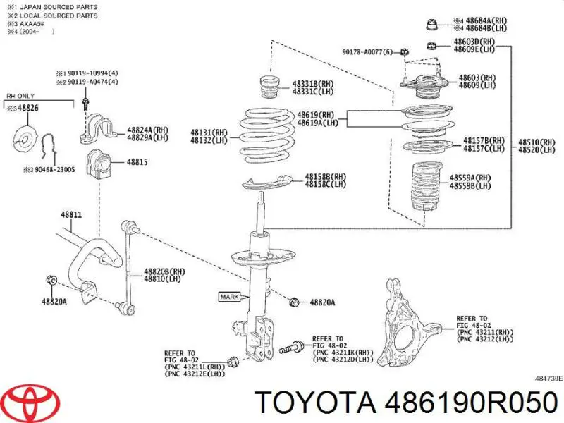 486190R050 Toyota Підшипник опори амортизатора