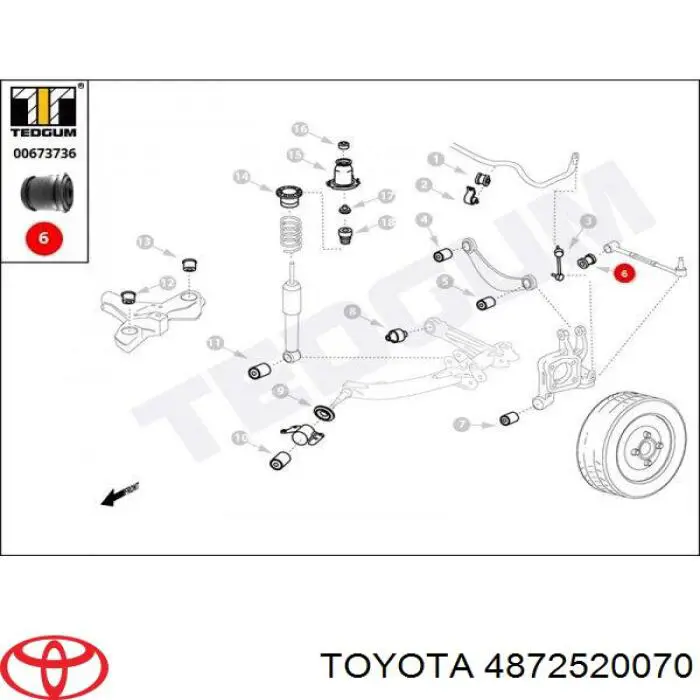 4872520070 Toyota сайлентблок тяги поперечної, задньої підвіски