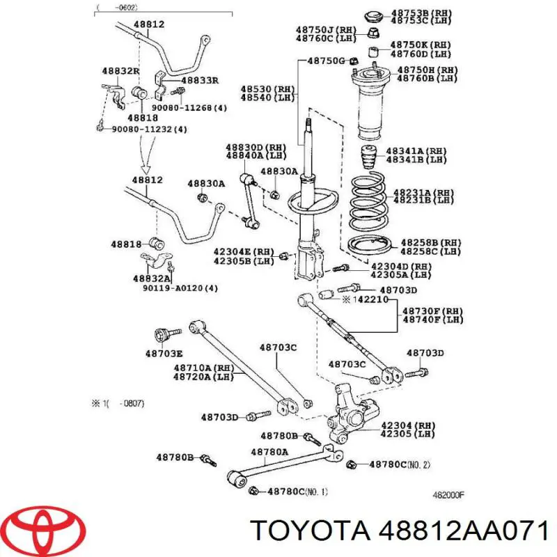 Стабілізатор задньої осі Toyota 48812AA071 ціна, від 38.01 USD