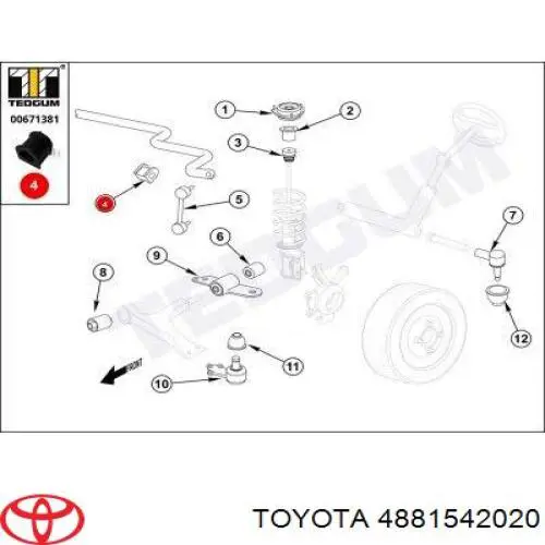 4881542020 Toyota Втулка стабілізатора переднього