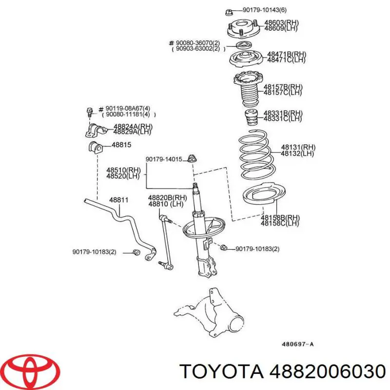 Стійка стабілізатора переднього, права 4882006030 Toyota