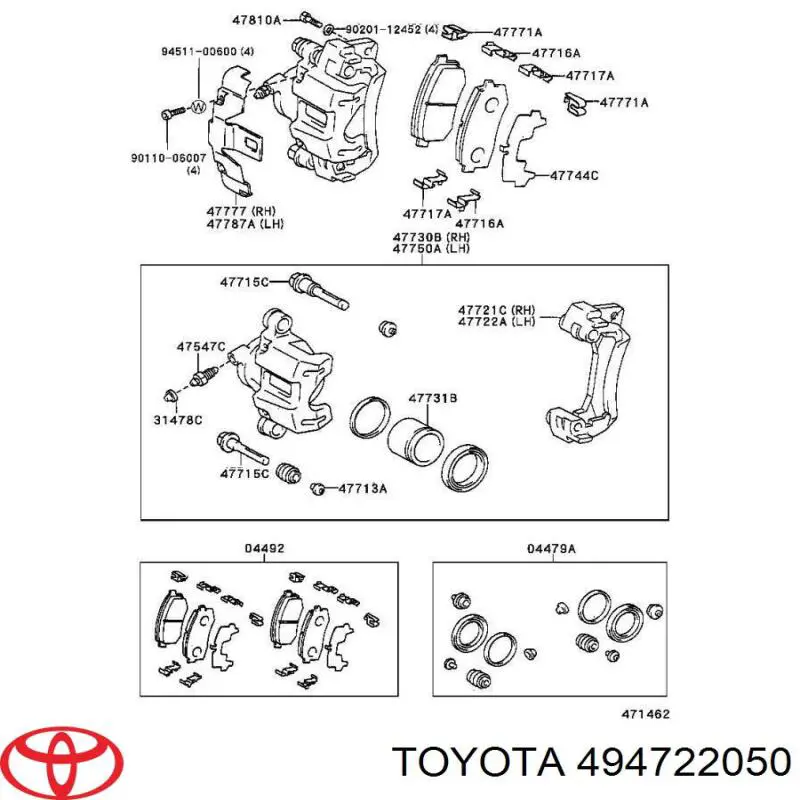 Комплект пружинок кріплення дискових колодок, задніх Toyota 494722050 ціна, від 9.28 USD