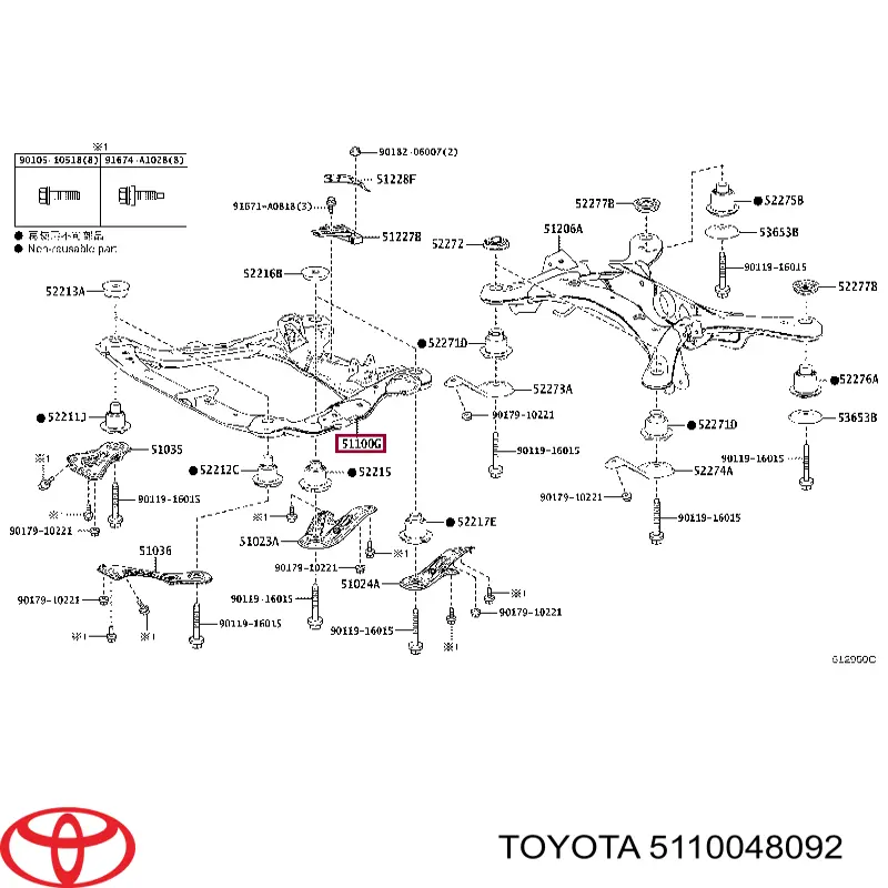 Підрамник передньої підвіски Toyota 5110048092 ціна, від 480.88 USD