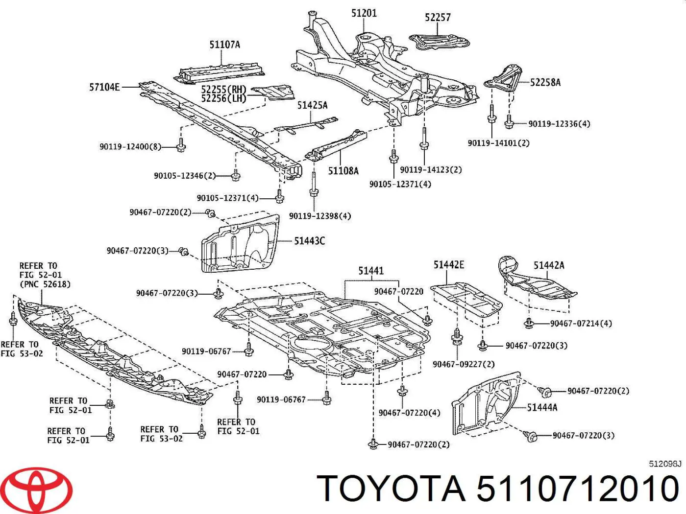 5110712010 Toyota кронштейн підсилювача переднього бампера