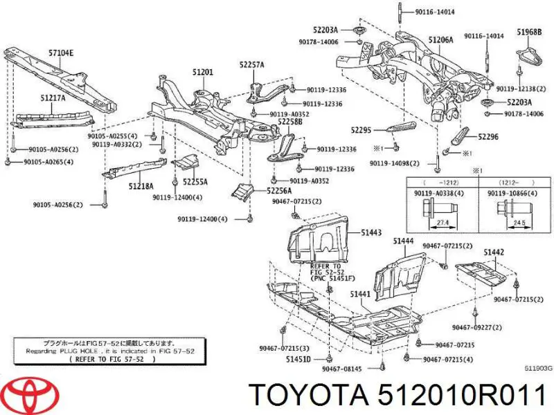 Підрамник передньої підвіски Toyota 512010R011 ціна, від 126.69 USD