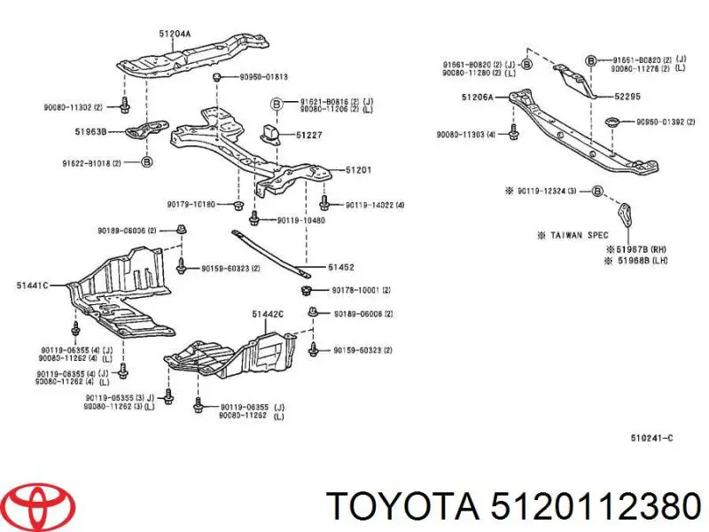 Підрамник передньої підвіски Toyota 5120112380 ціна, від 167.23 USD