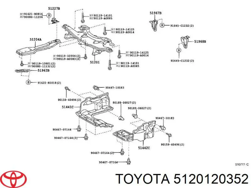 Підрамник передньої підвіски Toyota 5120120352 ціна, від 147.71 USD
