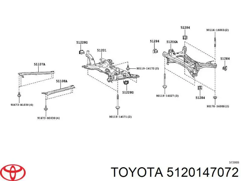 Підрамник передньої підвіски Toyota 5120147072 ціна, від 451.47 USD