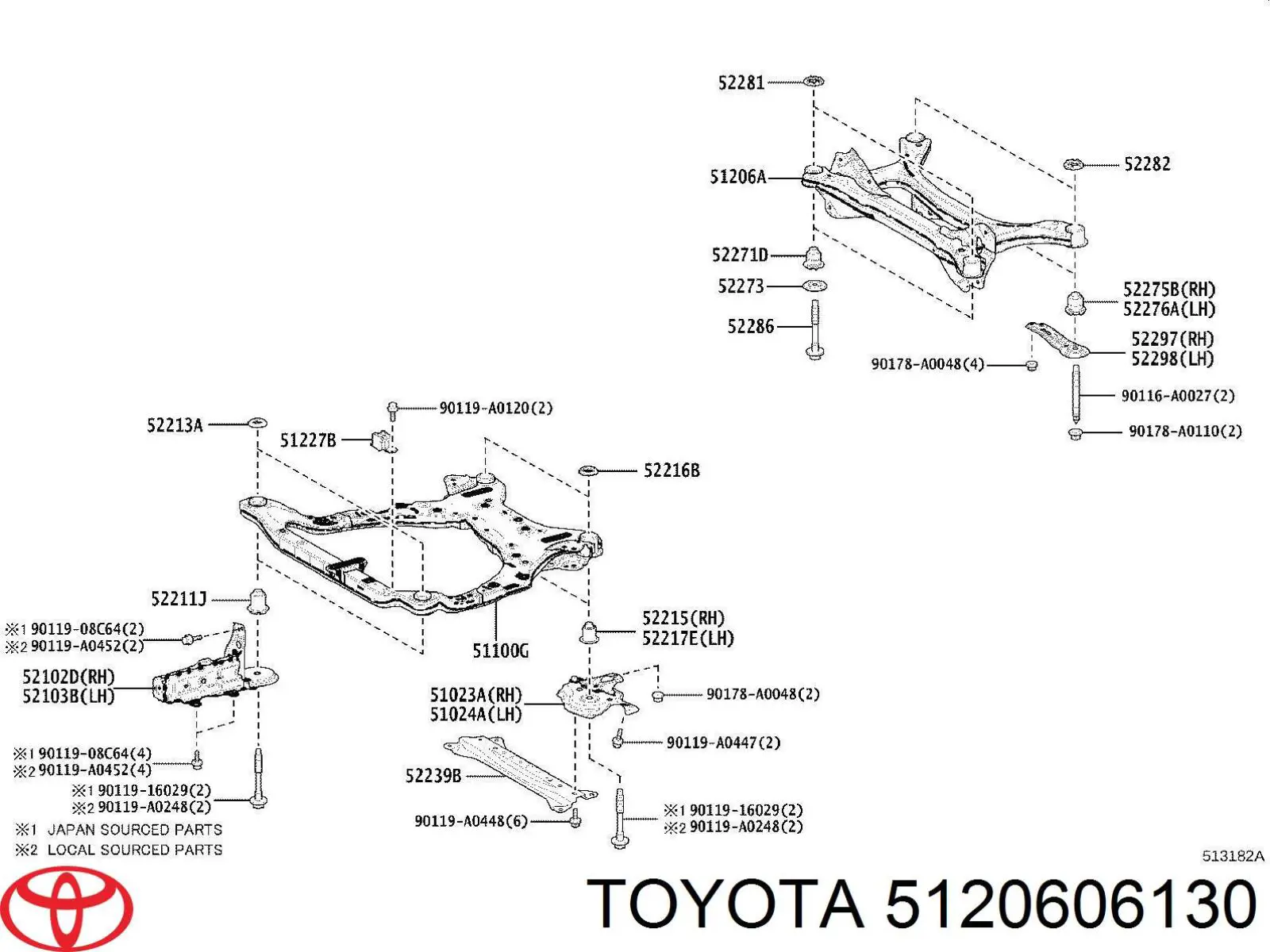 Балка задньої підвіски поперечна Toyota 5120606130 ціна, від 125.95 USD