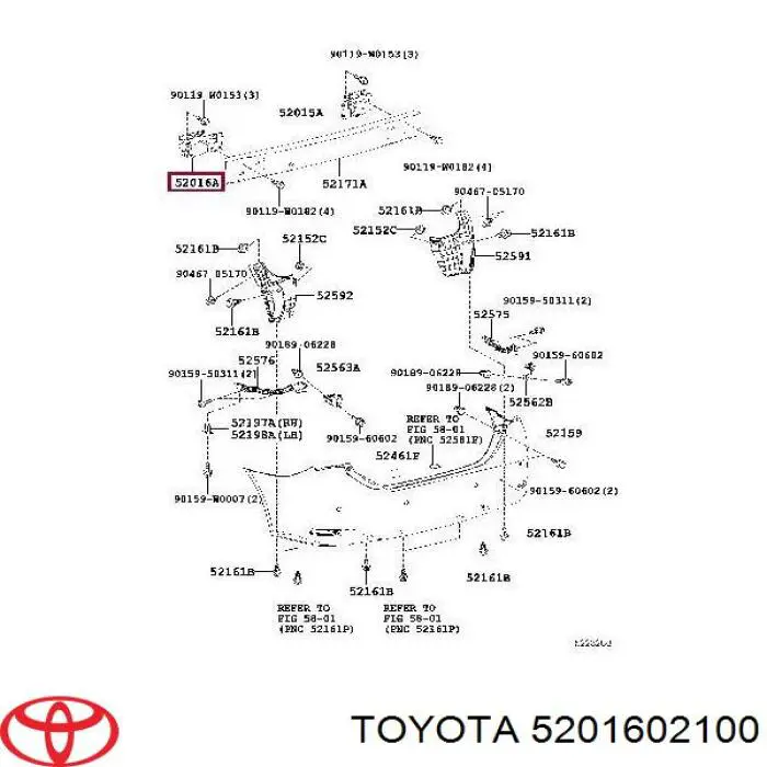 5201602100 Toyota кронштейн підсилювача заднього бампера