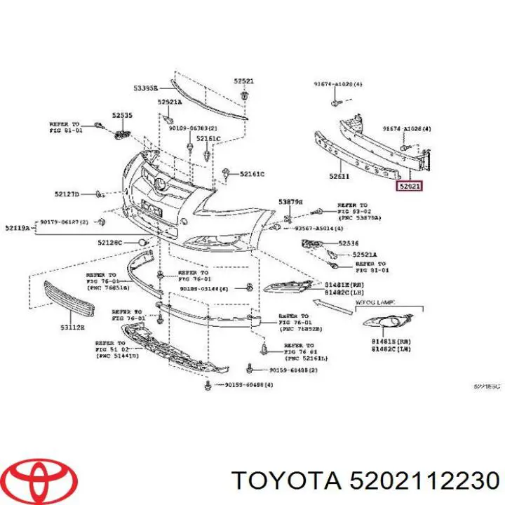5202112230 Toyota підсилювач бампера переднього