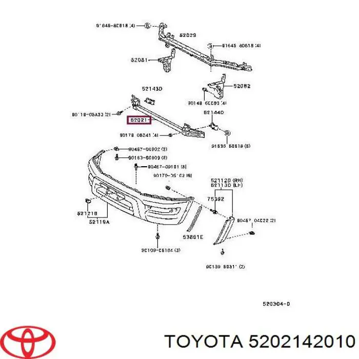 5202142010 Toyota підсилювач бампера переднього