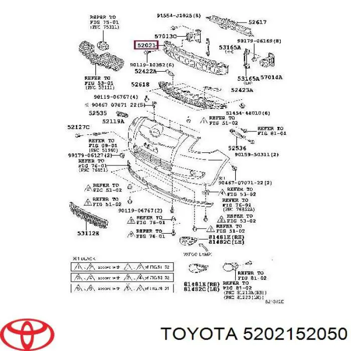 5202152050 Toyota підсилювач бампера переднього