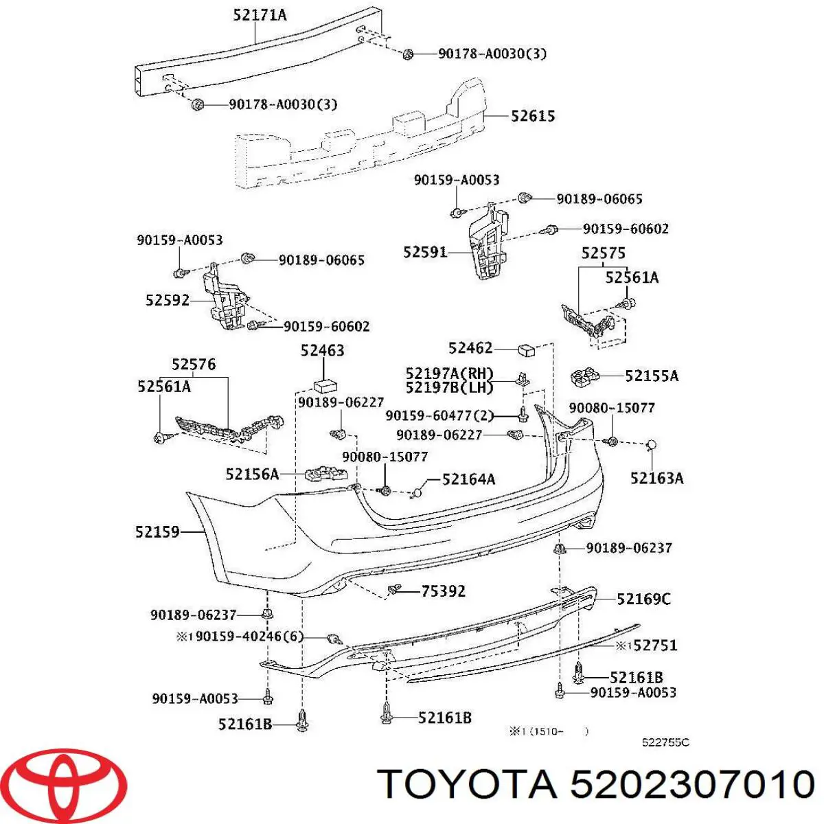 5202307010 Toyota Шина бампера заднього
