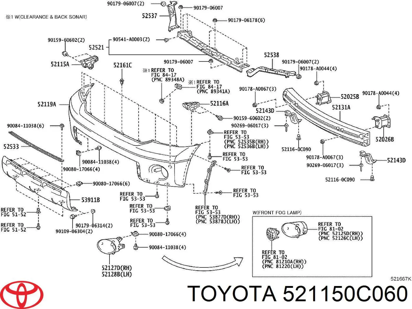 521150C060 Toyota Кронштейн бампера переднього, зовнішній правий