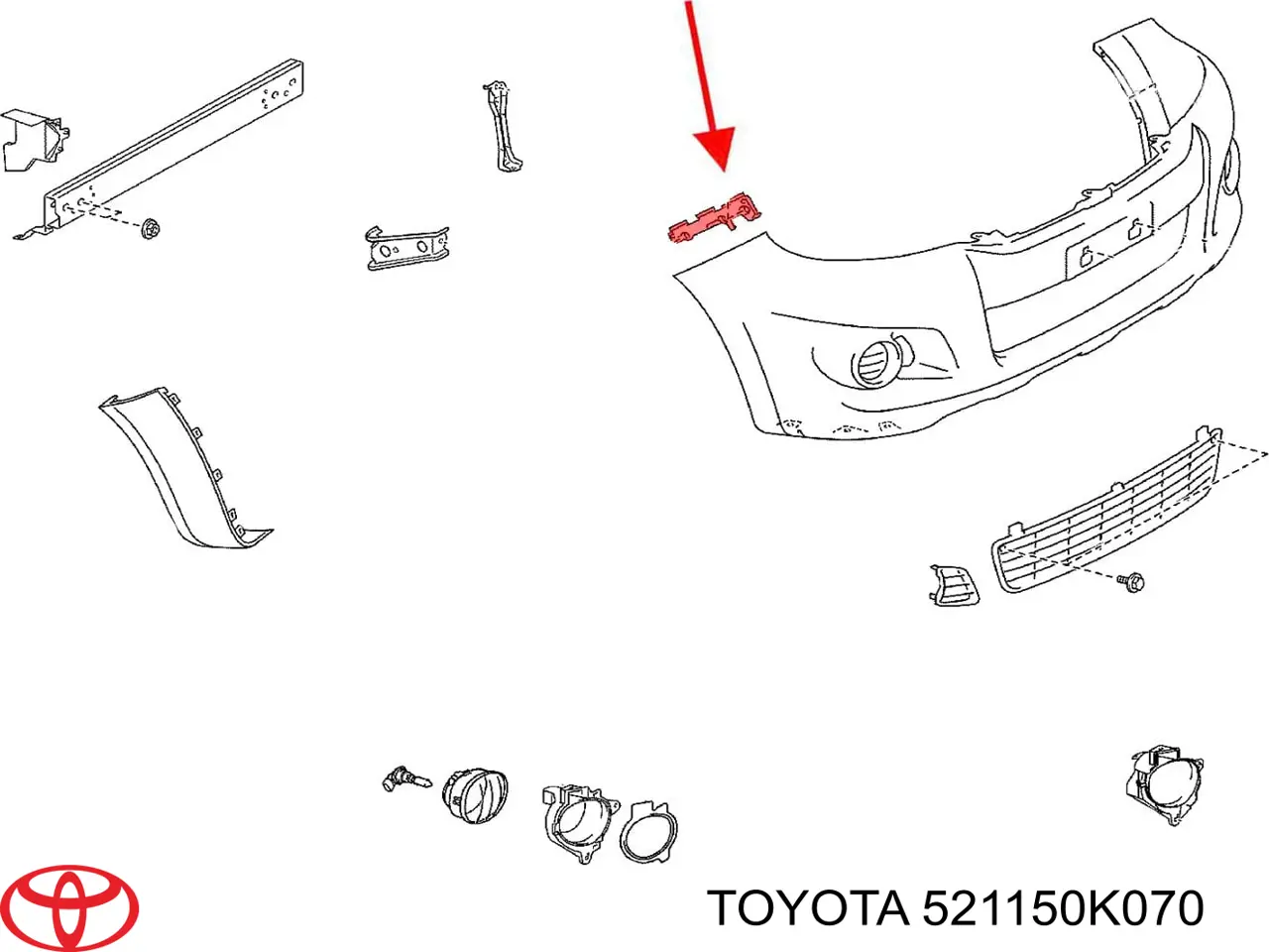 Кронштейн бампера переднього, правий 521150K070 Toyota