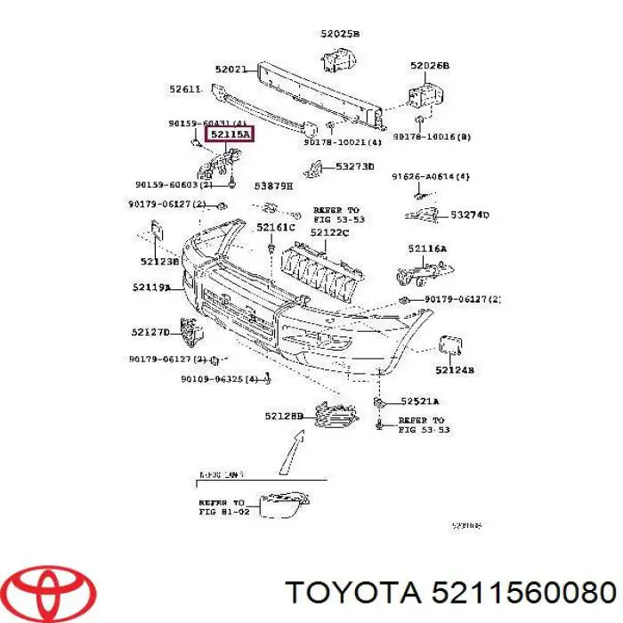 Направляюча переднього бампера, права Toyota 5211560080 ціна, від 20.27 USD