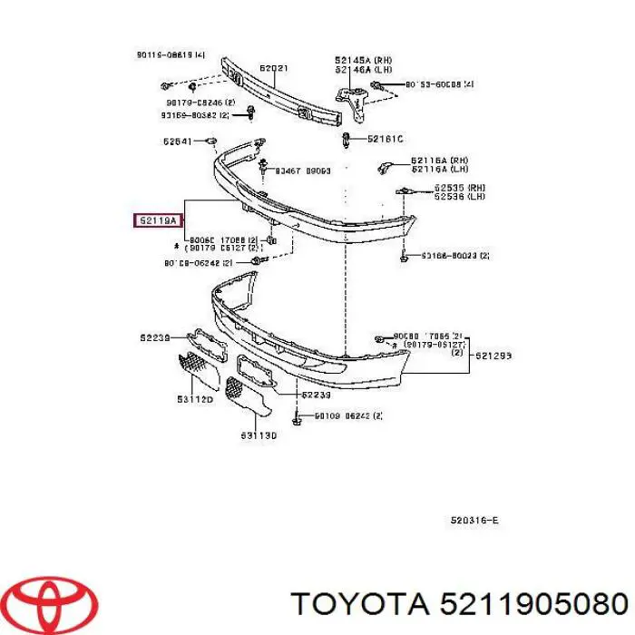 Купити 5211905080 Toyota Буфер (бампер) передній