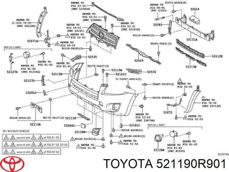 Бампер на авто Toyota 521190R901 ціна, від 363.83 USD