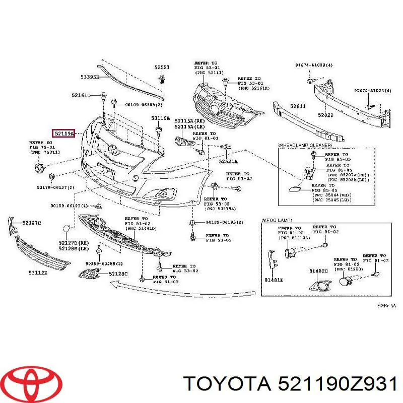Передній бампер 521190Z931 Toyota
