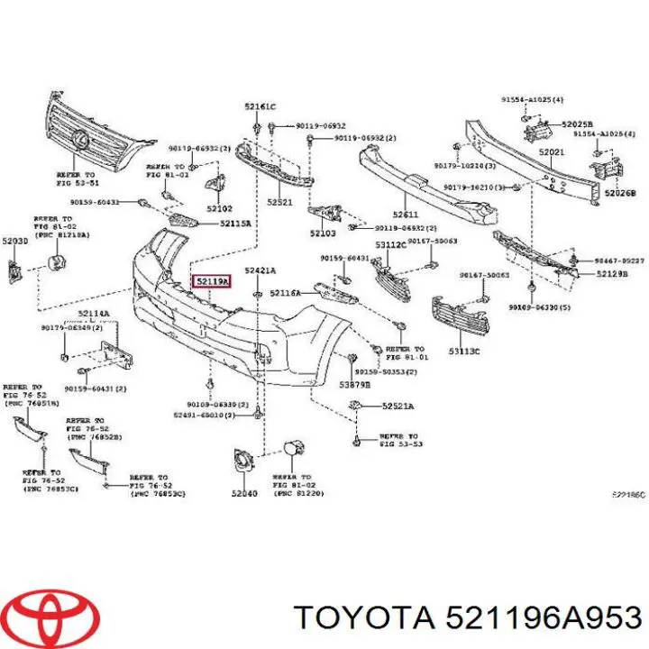 521196A953 Toyota бампер передній