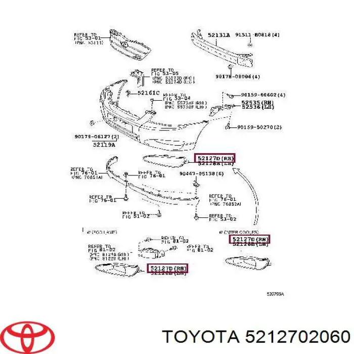 5212702060 Toyota заглушка/ решітка протитуманних фар бампера переднього, права