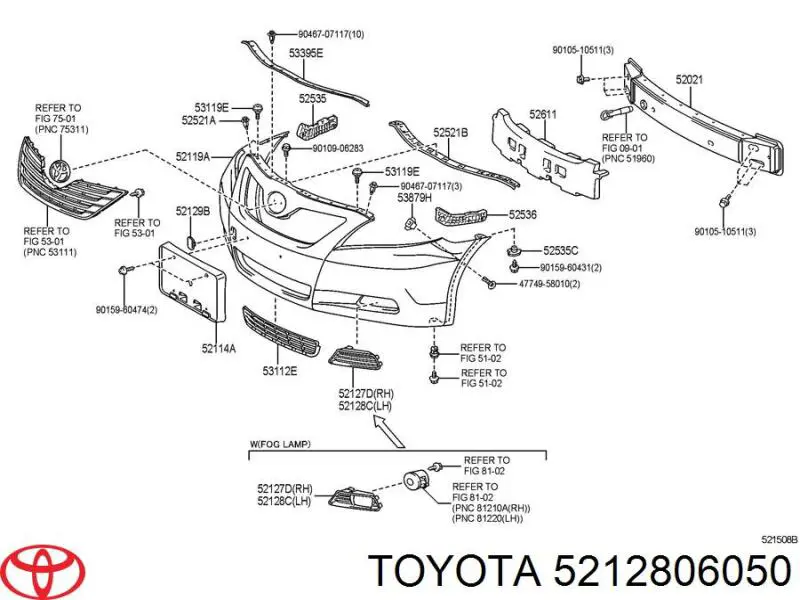 Заглушка/ решітка протитуманних фар бампера переднього, ліва Toyota Camry (V40) (Тойота Камрі)