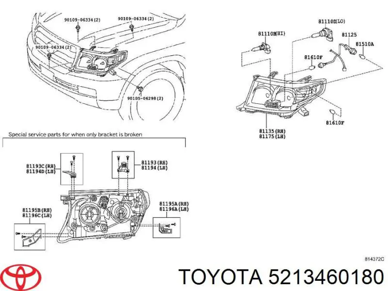 Кронштейн-адаптер кріплення фари передньої, лівої Toyota 5213460180 ціна, від 62.08 USD