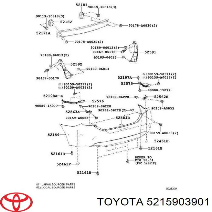 Кожух бампера заднього Toyota 5215903901 ціна, від 72.14 USD