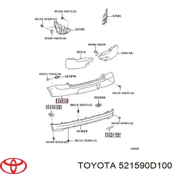 Кожух бампера заднього Toyota 521590D100 ціна, від 43.75 USD