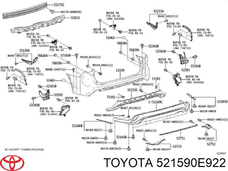 521590E922 Toyota Буфер (бампер) задній