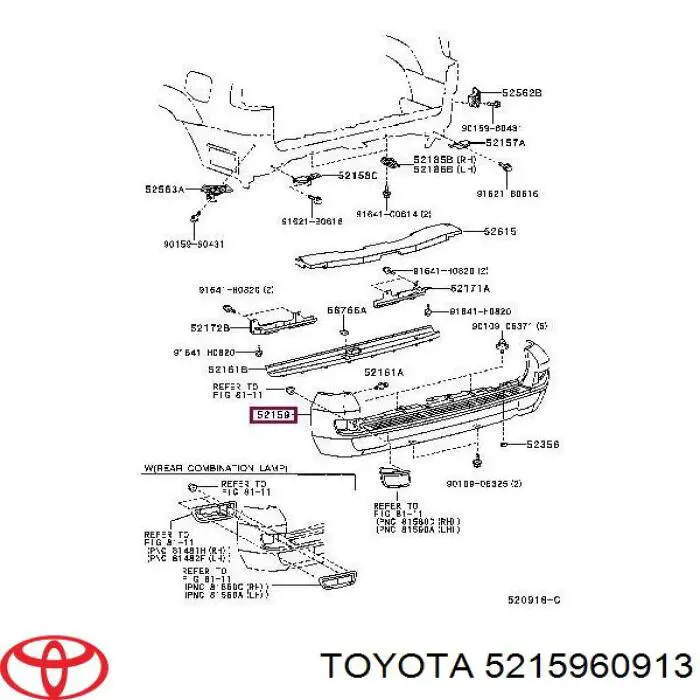 Кожух бампера заднього Toyota 5215960913 ціна, від 127.11 USD