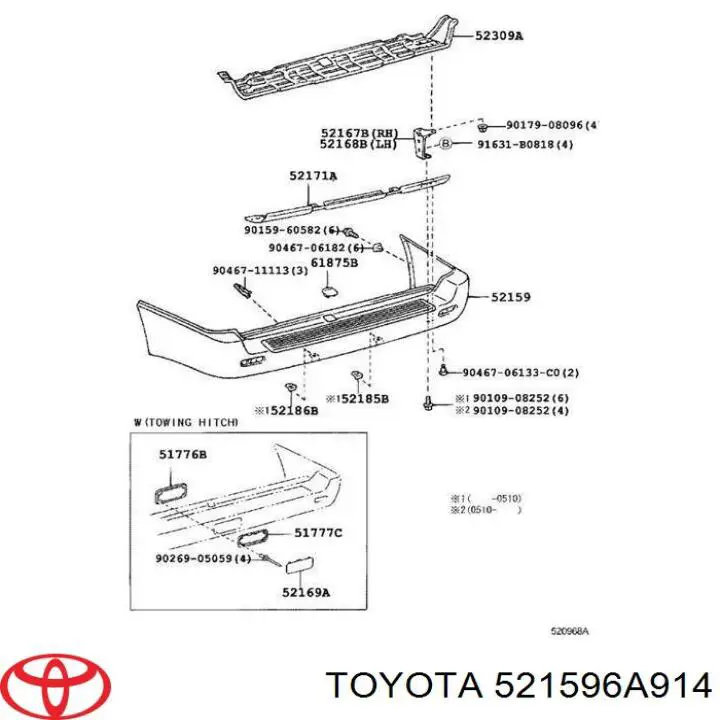 Кожух бампера заднього Toyota 5215960910 ціна, від 126.55 USD