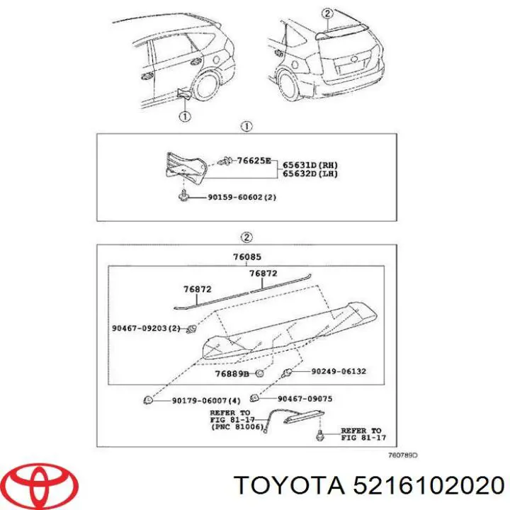 Пістон (кліп) кріплення бампера, переднього 5216102020 Toyota