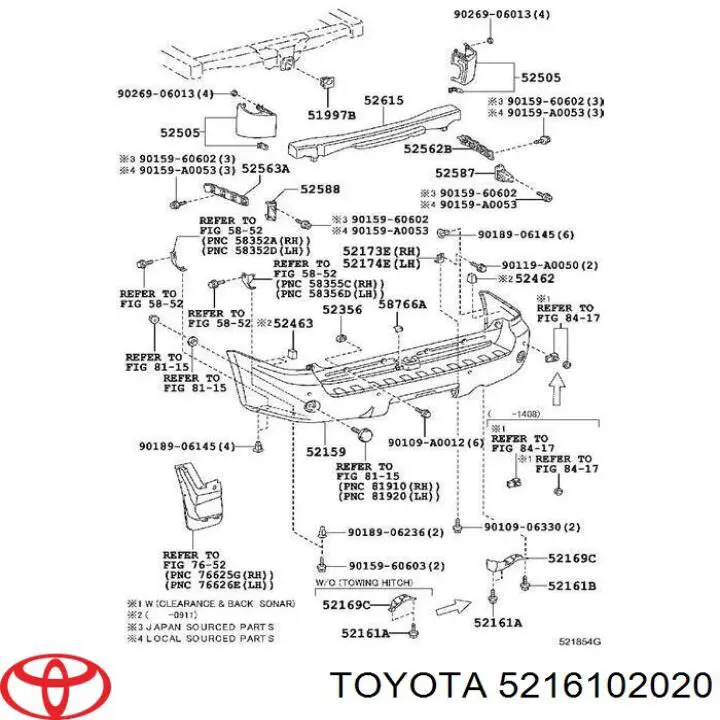 Пістон (кліп) кріплення бампера, переднього Toyota 5216102020