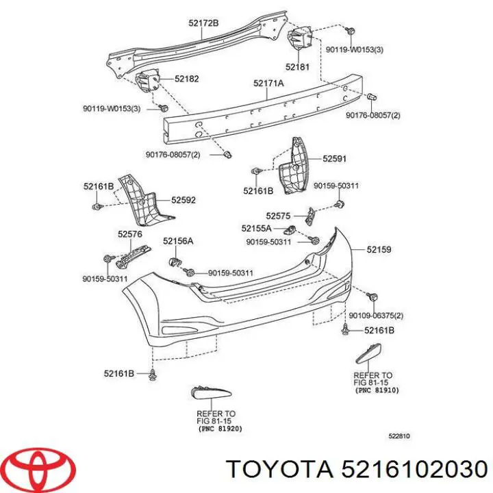 5216102030 Toyota пістон (кліп кріплення бампера, переднього)