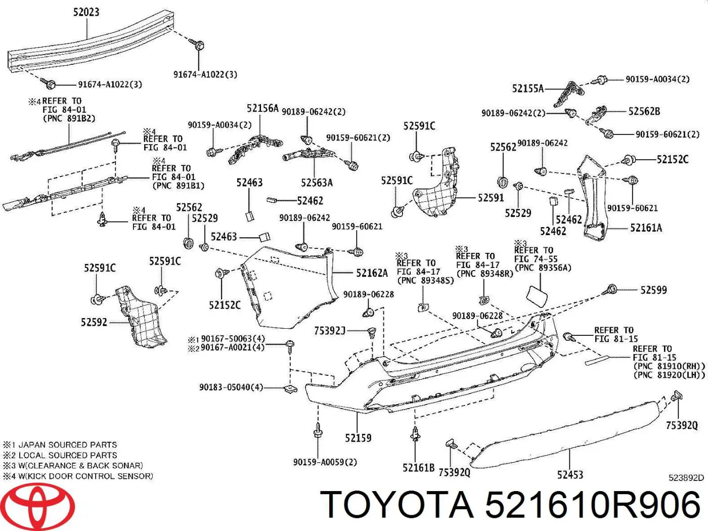 Ікло заднього бампера праве Toyota 521610R906 ціна, від 25.33 USD