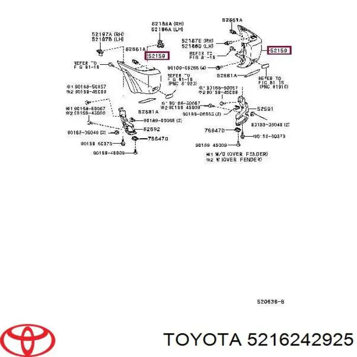 Накладка бампера переднього, ліва 5216242925 Toyota