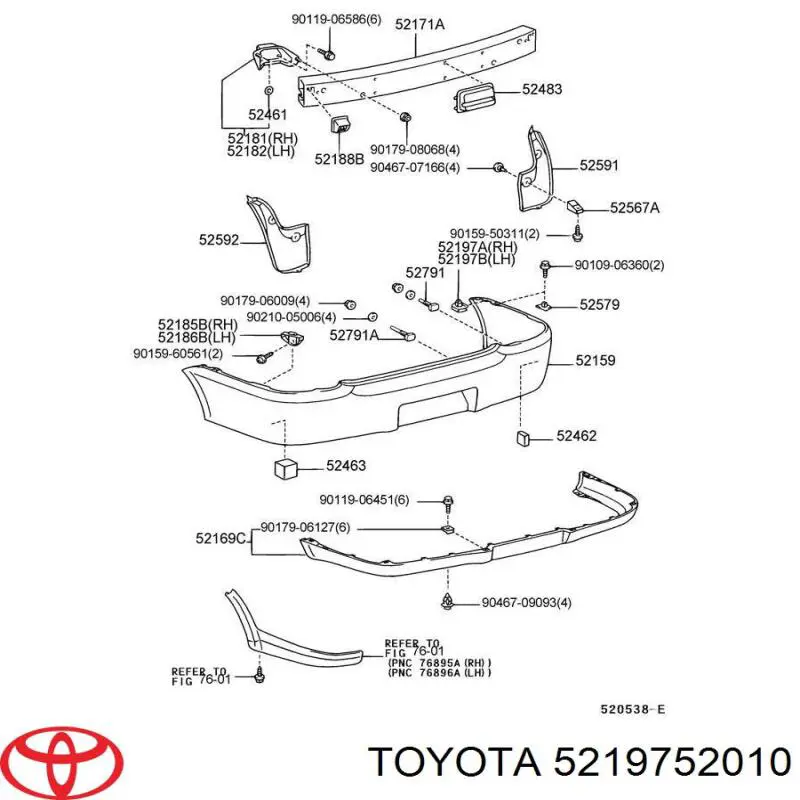Купити 5219752010 Toyota Кронштейн бампера переднього, лівий