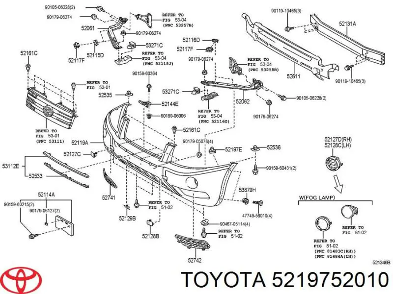 5219752010 Toyota Лівий кронштейн переднього бампера