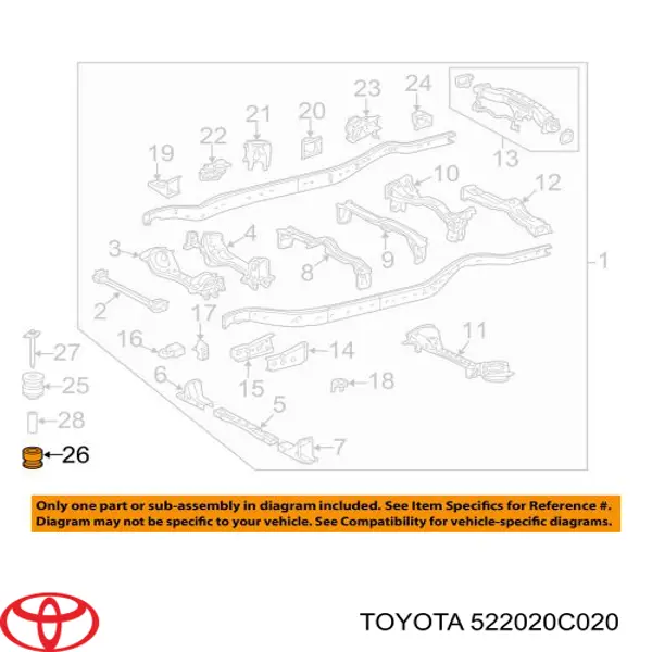 Подушка рами (кріплення кузова) Toyota 522020C020 ціна, від 14.35 USD