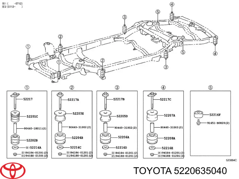 5220635040 Toyota подушка рами (кріплення кузова)