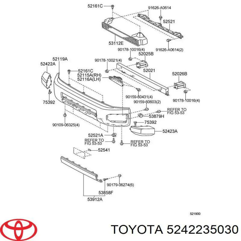 5242235030 Toyota накладка бампера переднього, права