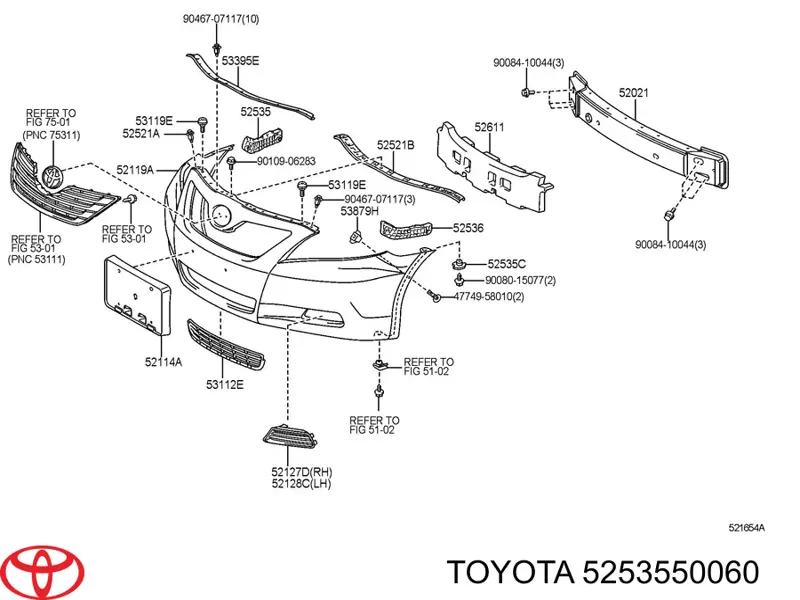 5253550060 Toyota пістон (кліп кріплення бампера, переднього)