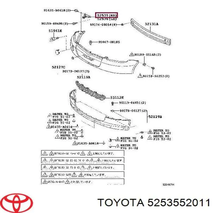 Купити 5253552011 Toyota Кронштейн бампера переднього, правий
