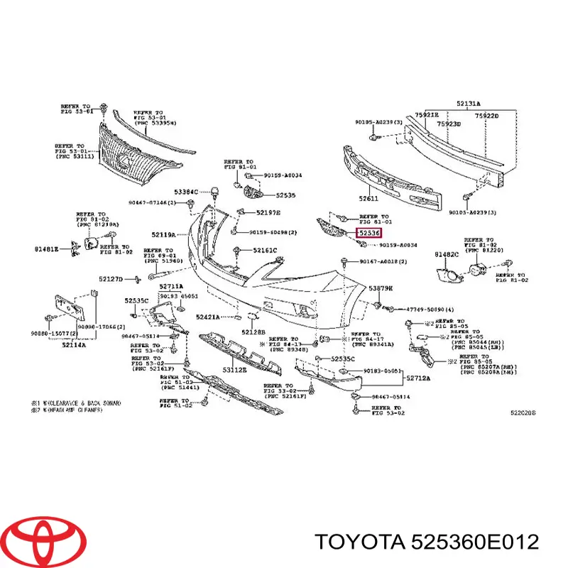 5253648012 Toyota Лівий кронштейн переднього бампера