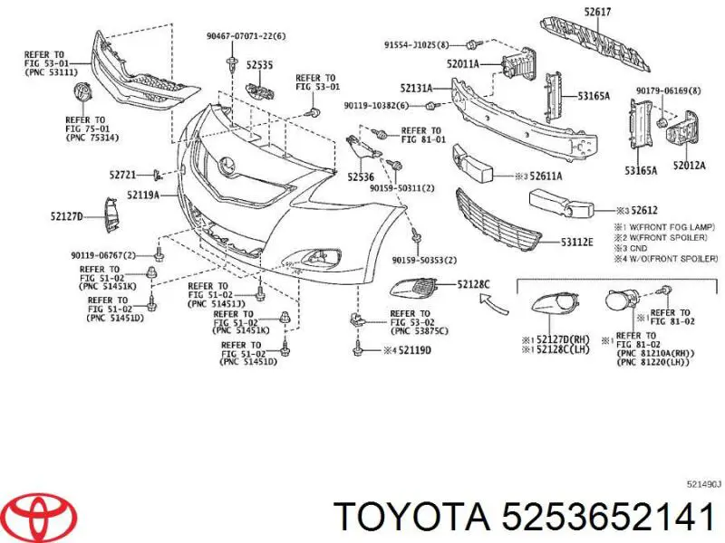 5253652141 Toyota кронштейн бампера переднього, лівий