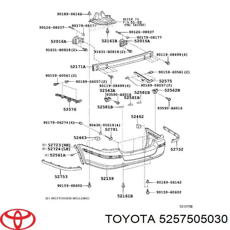 Направляюча заднього бампера, права Toyota 5257505030 ціна, від 28.22 USD