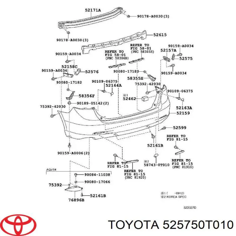 Направляюча заднього бампера, права Toyota Venza (AGV1, GGV1) (Тойота Венза)